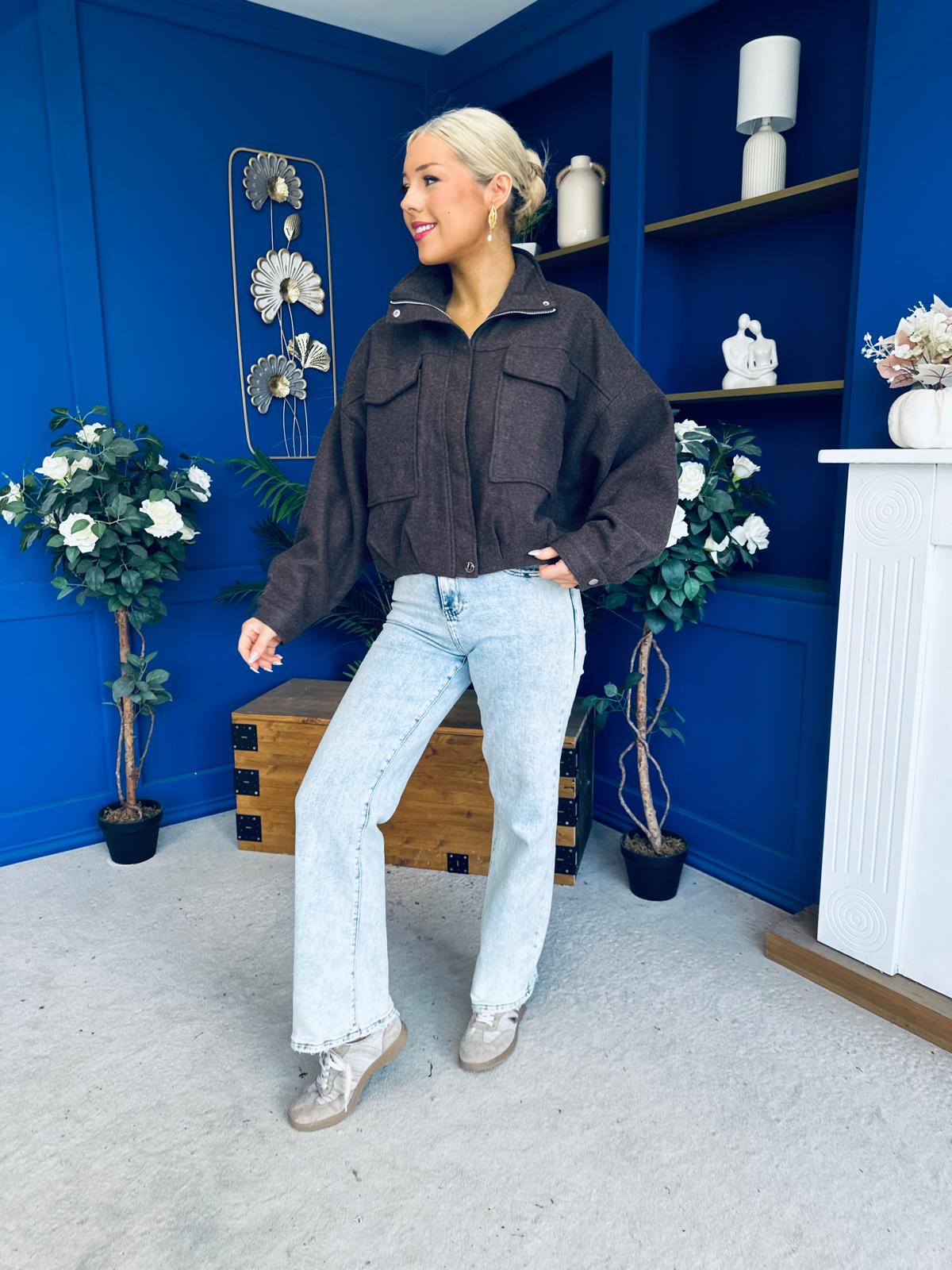 Sophia Detailed Bomber Jacket Chocolate