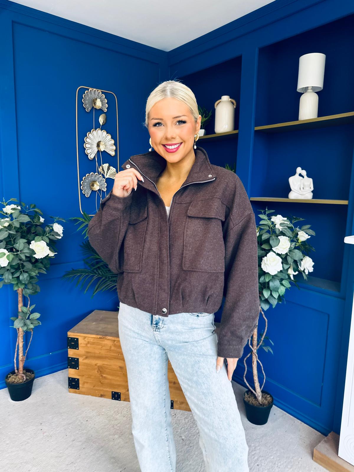 Sophia Detailed Bomber Jacket Chocolate