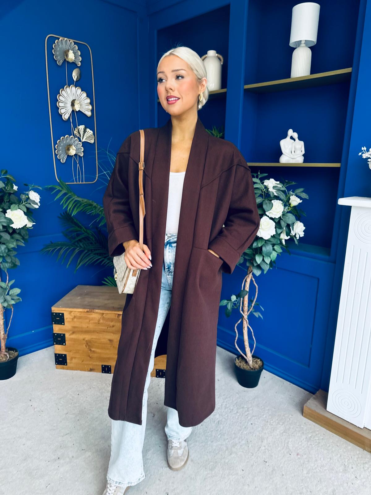 Avril Detailed Longline Cardi Chocolate