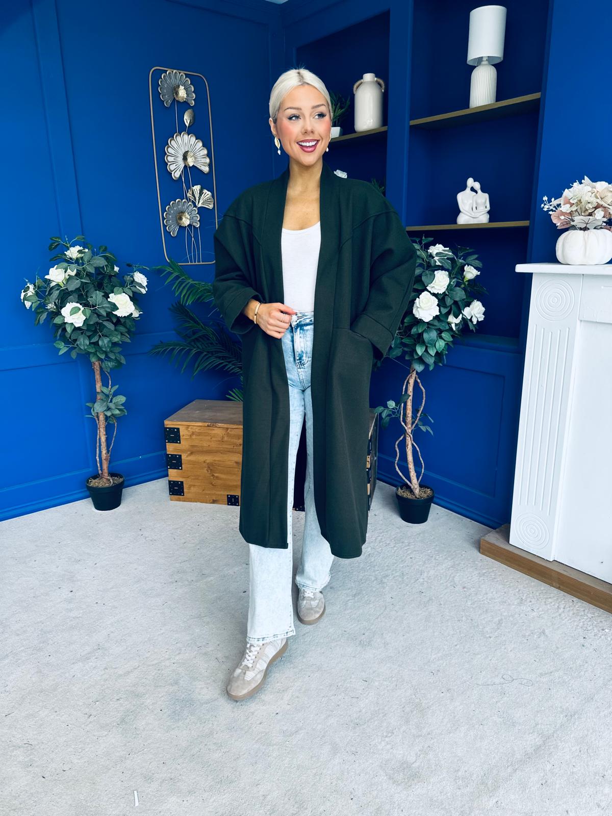 Avril Detailed Longline Cardi Forest