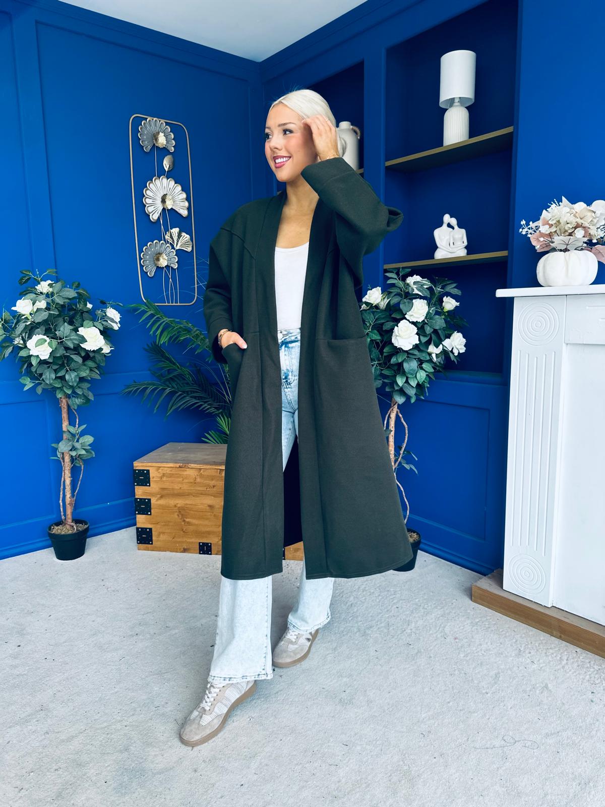 Avril Detailed Longline Cardi Forest