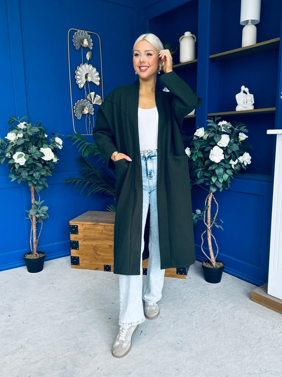 Avril Detailed Longline Cardi Forest