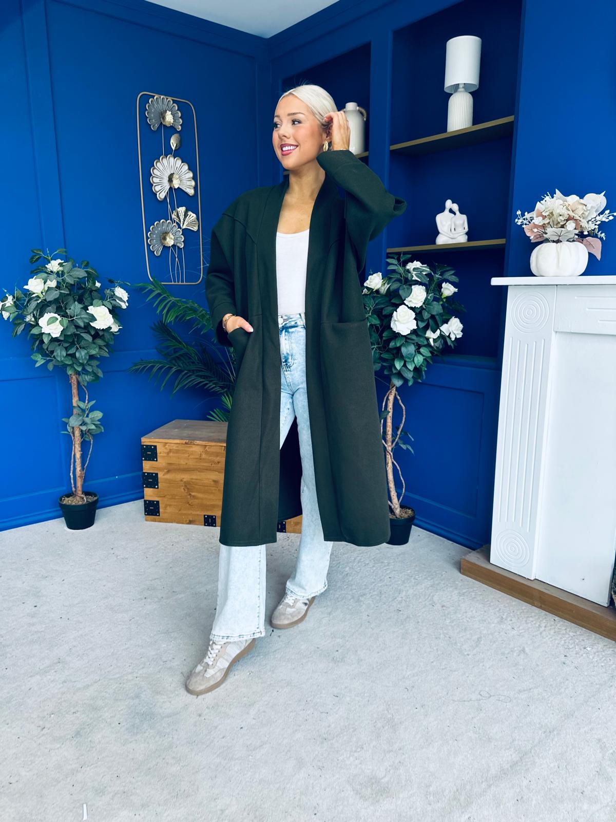 Avril Detailed Longline Cardi Forest
