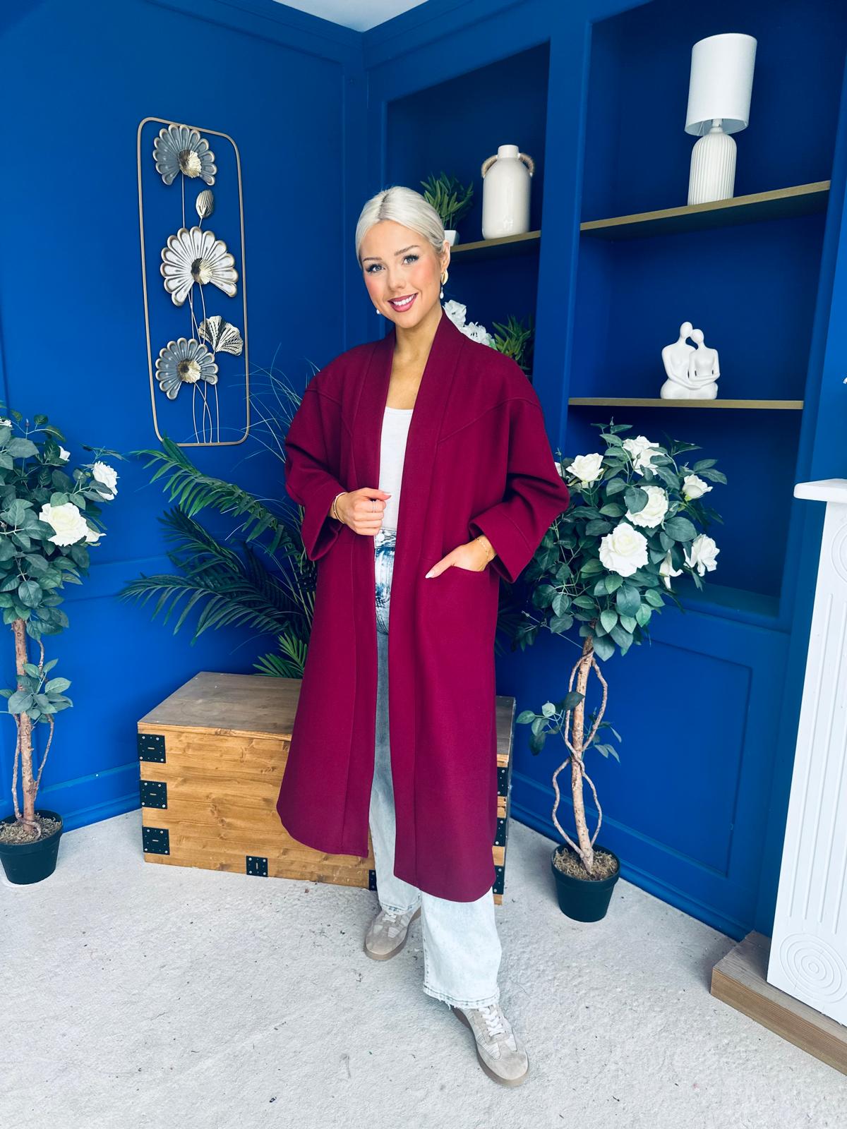 Avril Detailed Longline Cardi Wine
