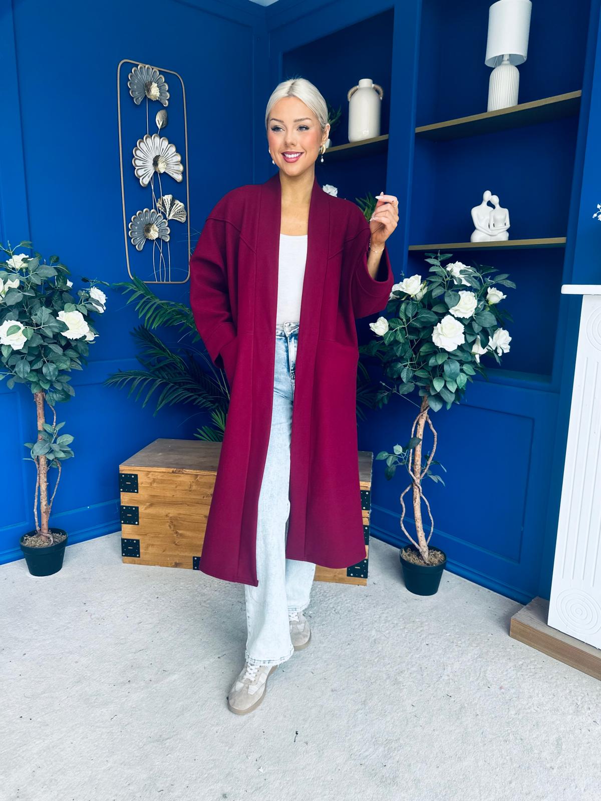 Avril Detailed Longline Cardi Wine