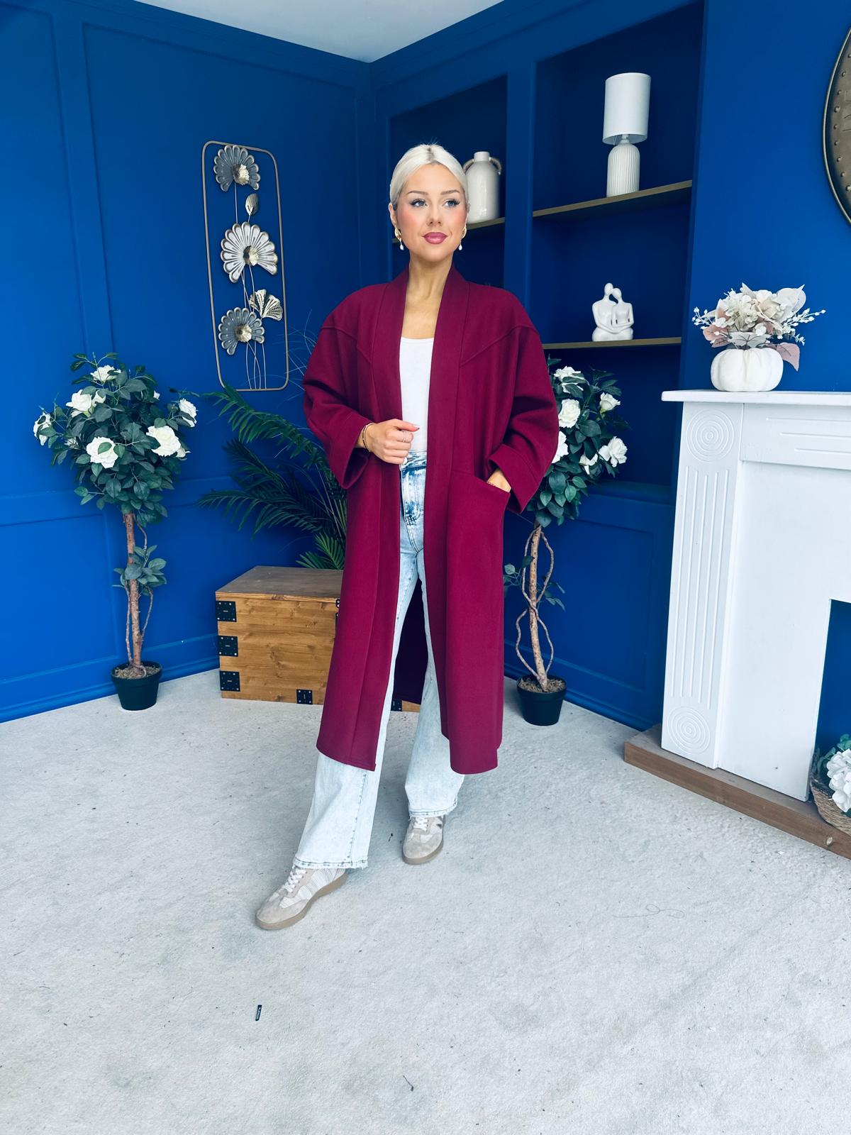 Avril Detailed Longline Cardi Wine
