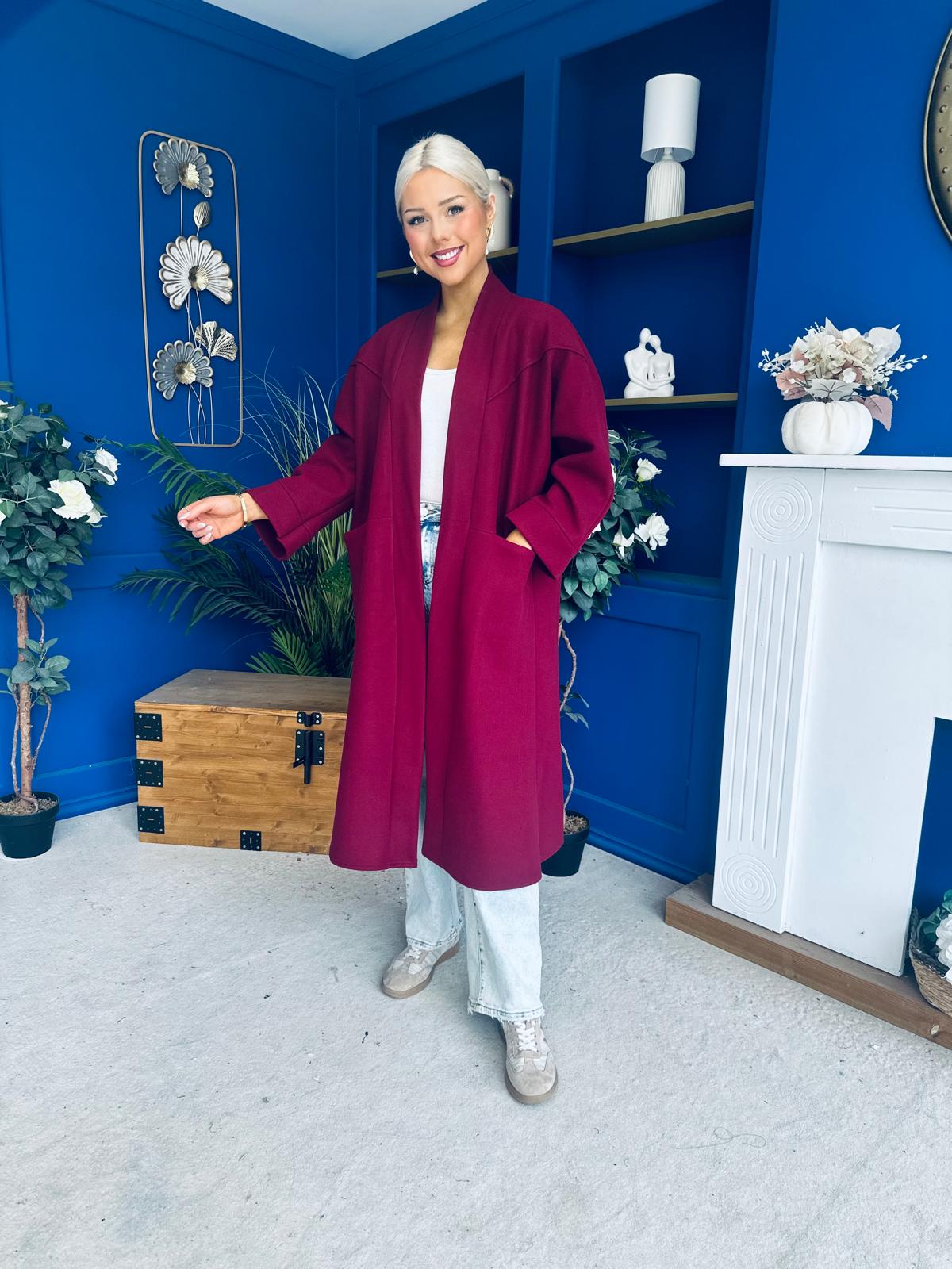 Avril Detailed Longline Cardi Wine