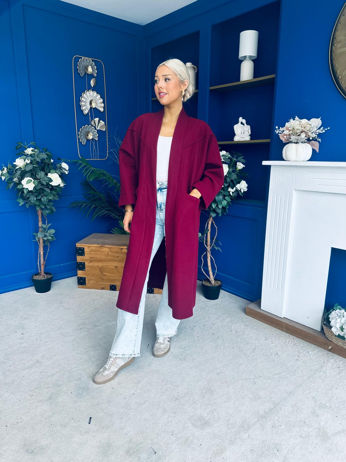 Avril Detailed Longline Cardi Wine
