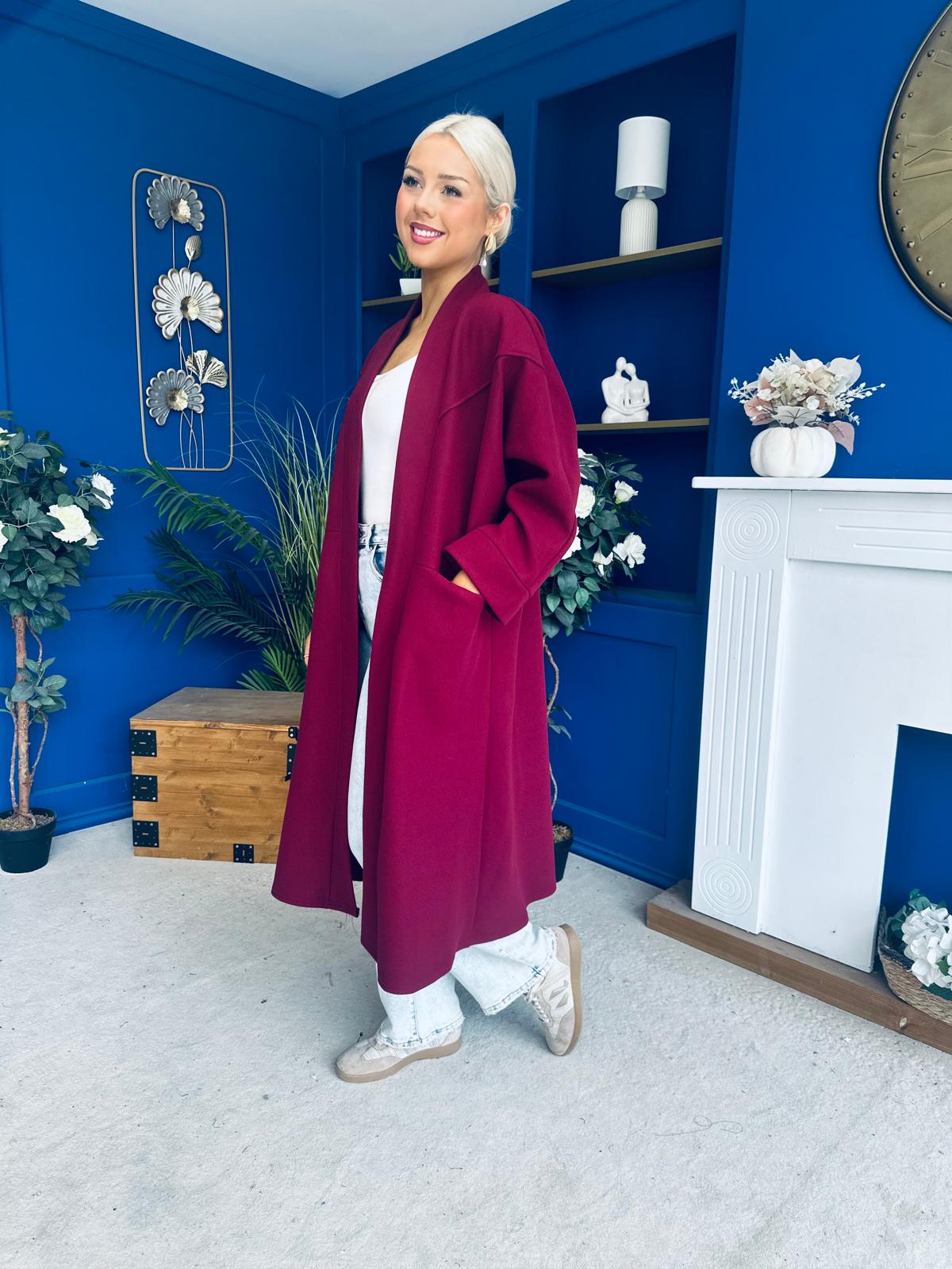 Avril Detailed Longline Cardi Wine
