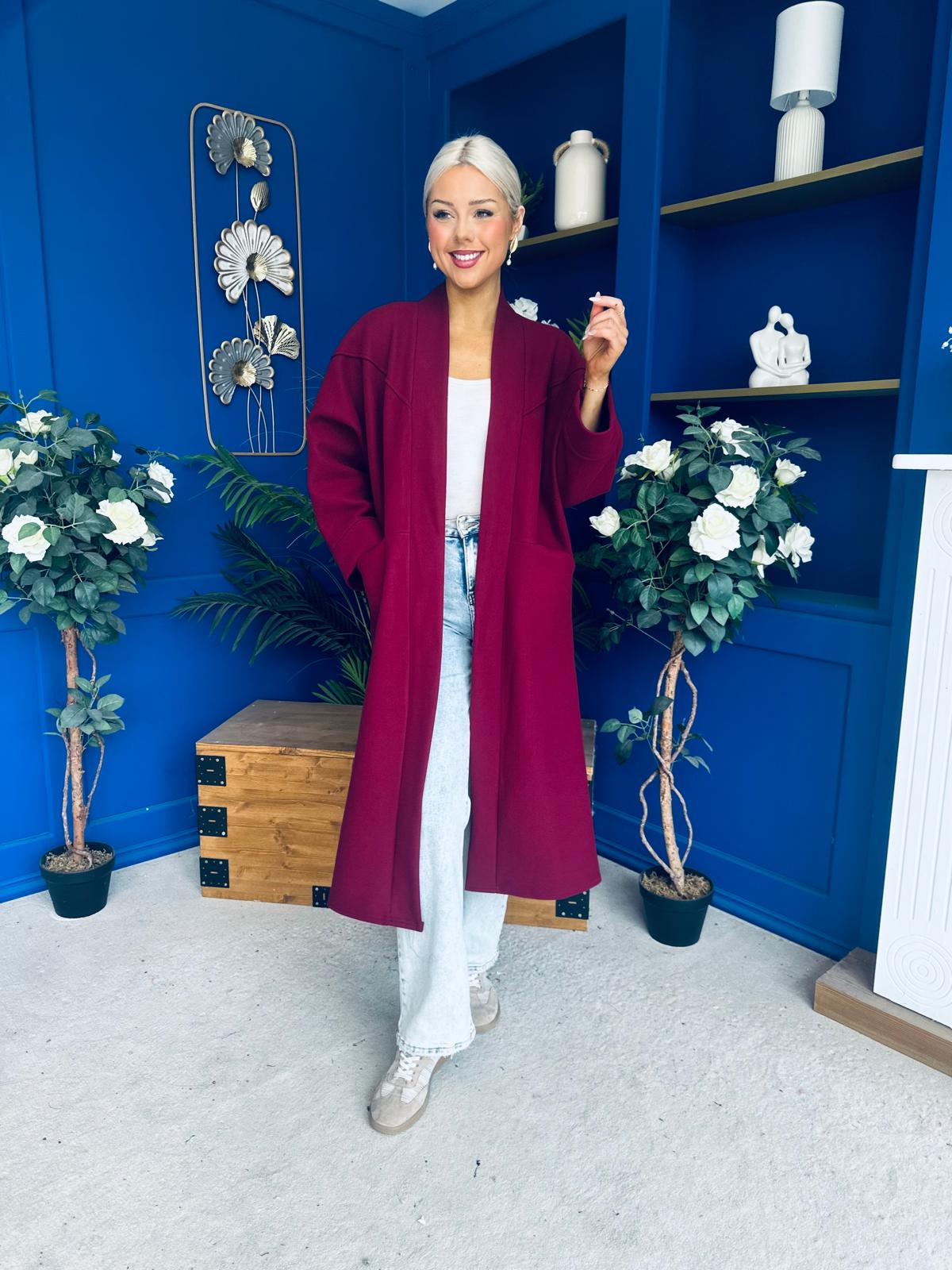 Avril Detailed Longline Cardi Wine