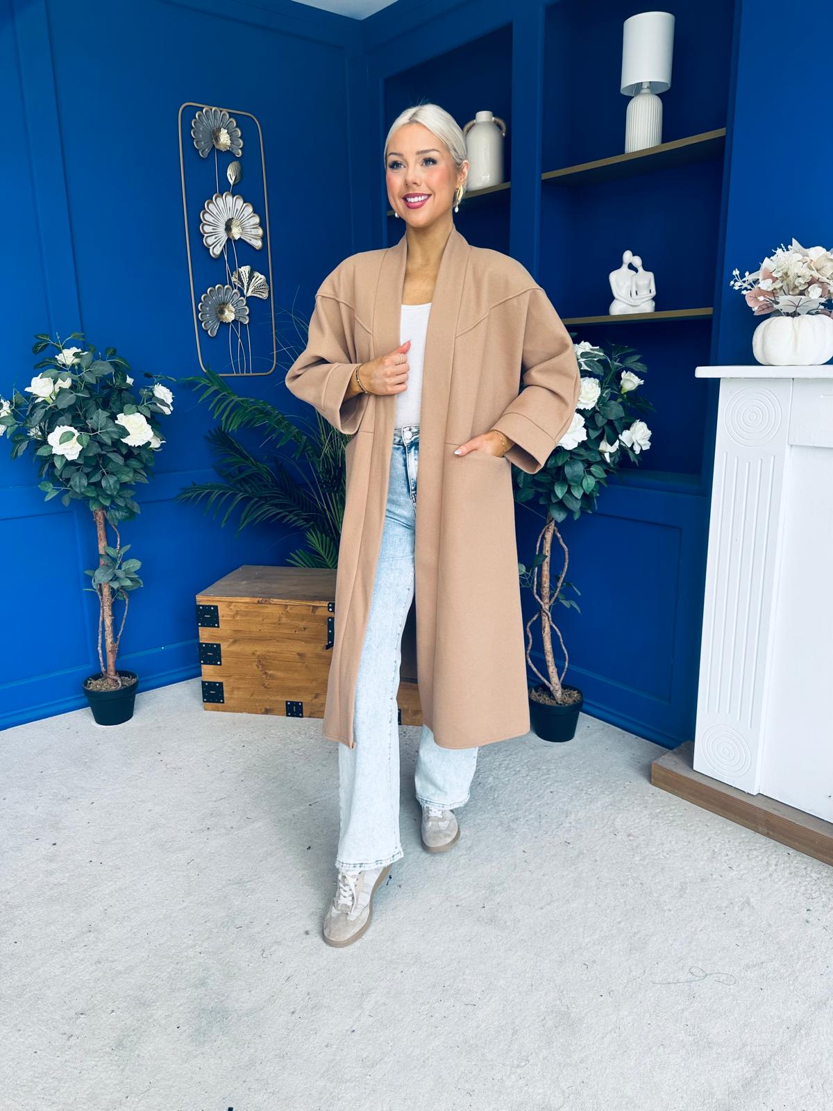 Avril Detailed Longline Cardi Beige