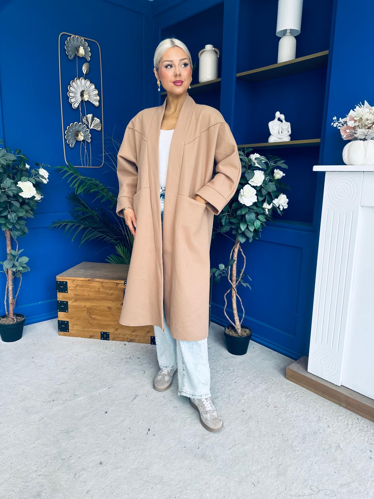 Avril Detailed Longline Cardi Beige