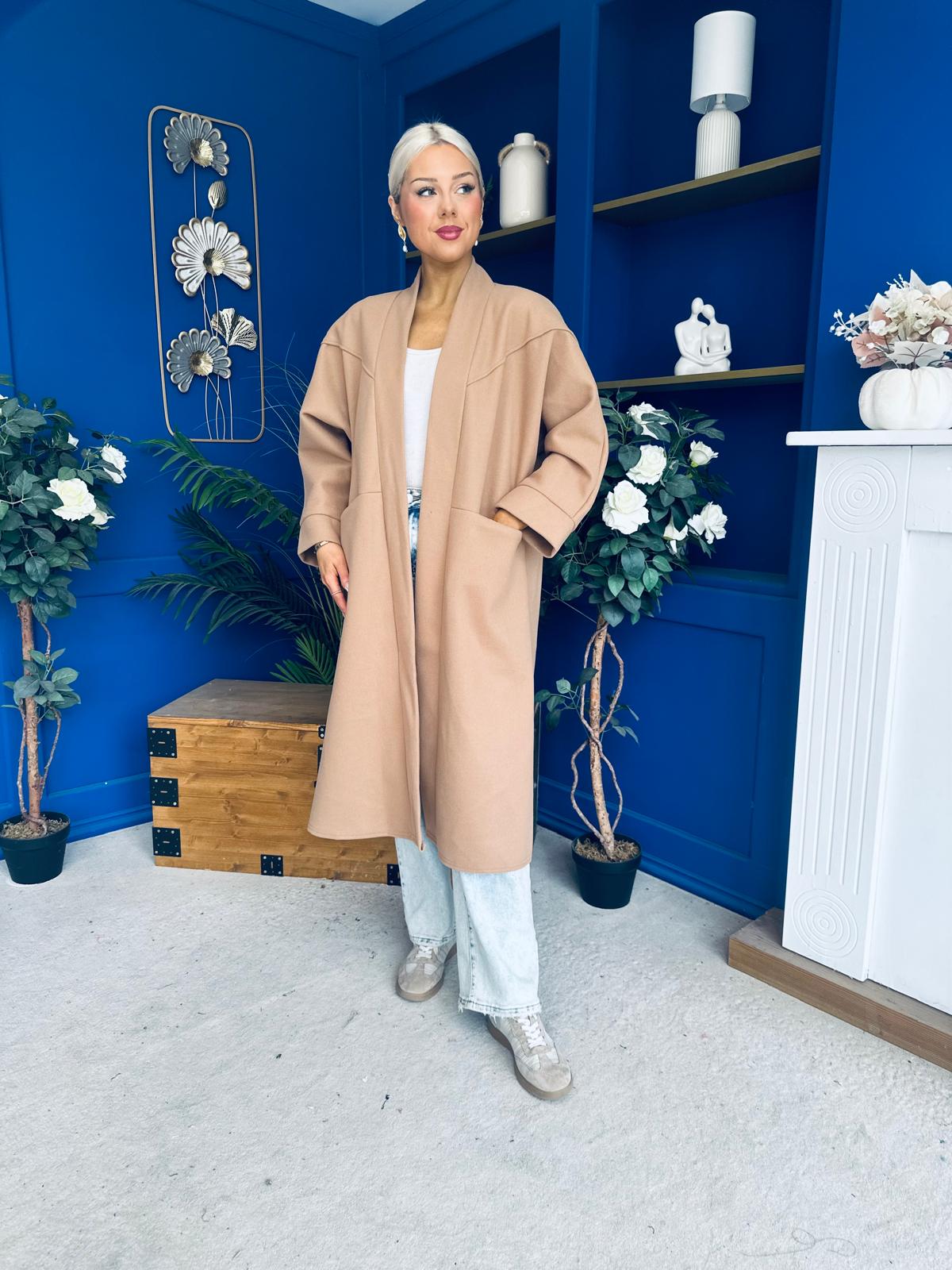 Avril Detailed Longline Cardi Beige