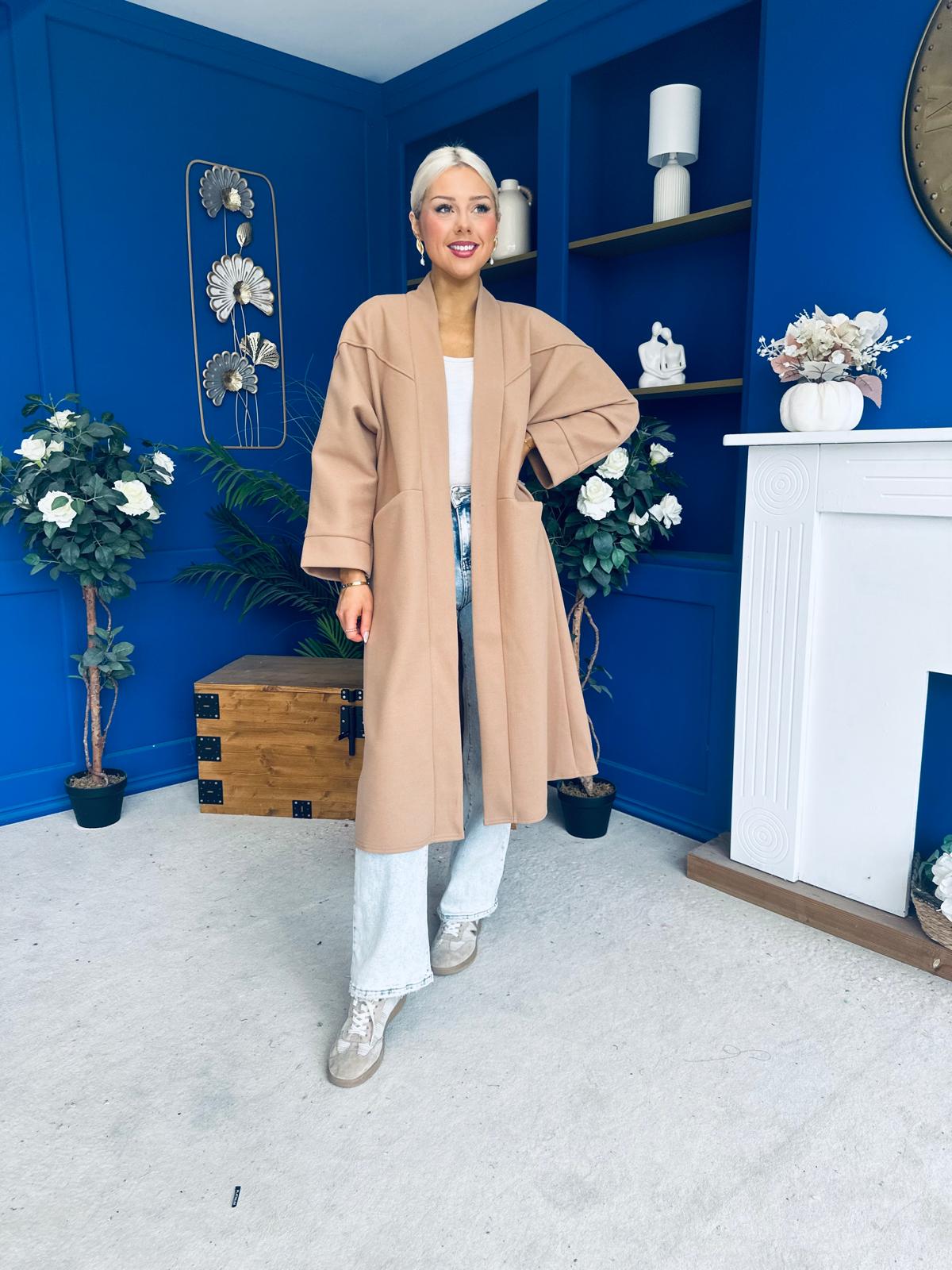 Avril Detailed Longline Cardi Beige