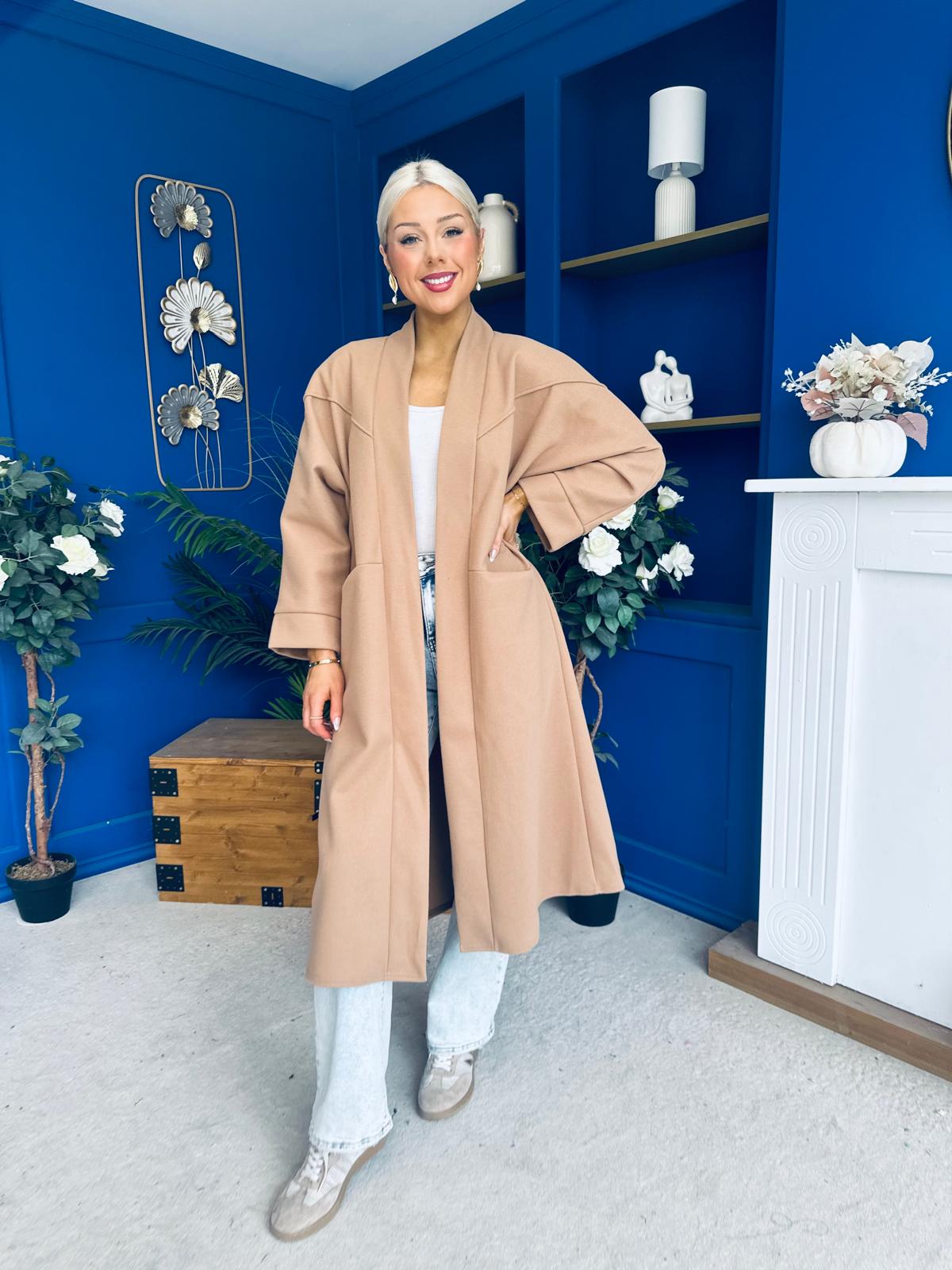 Avril Detailed Longline Cardi Beige