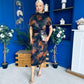 Lauren Floral High Neck Gold Buckle Midi Dress Autumn