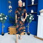 Lauren Floral High Neck Gold Buckle Midi Dress Autumn