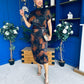 Lauren Floral High Neck Gold Buckle Midi Dress Autumn