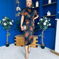 Lauren Floral High Neck Gold Buckle Midi Dress Autumn