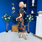 Lauren Floral High Neck Gold Buckle Midi Dress Autumn