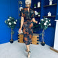 Lauren Floral High Neck Gold Buckle Midi Dress Autumn