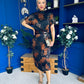 Lauren Floral High Neck Gold Buckle Midi Dress Autumn