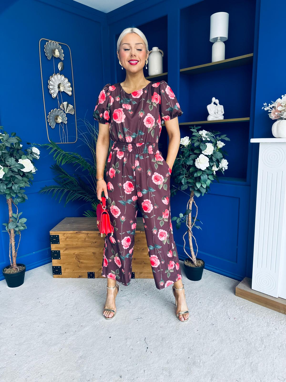Erin Culotte Jumpsuit Floral Chocolate