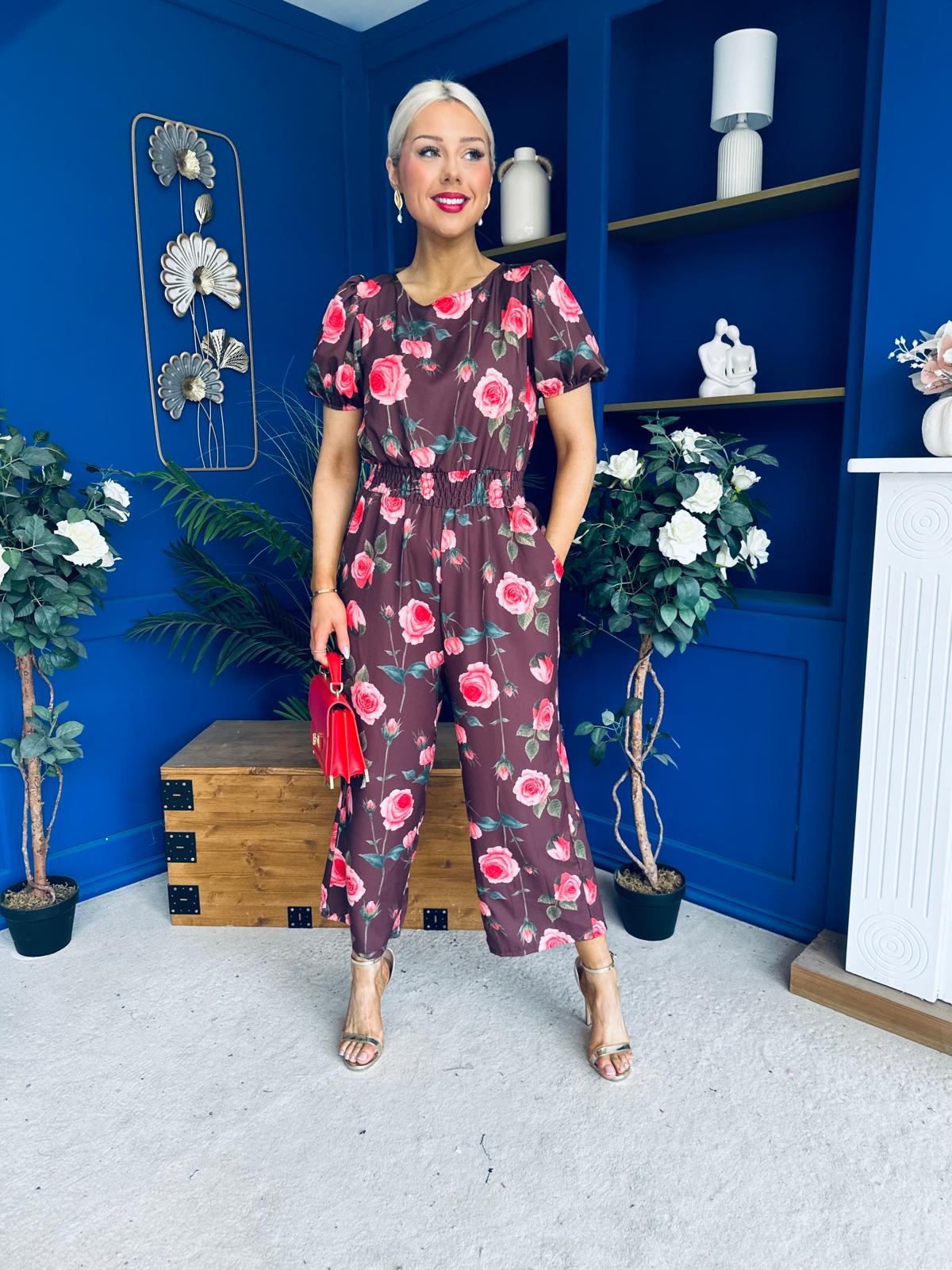 Erin Culotte Jumpsuit Floral Chocolate