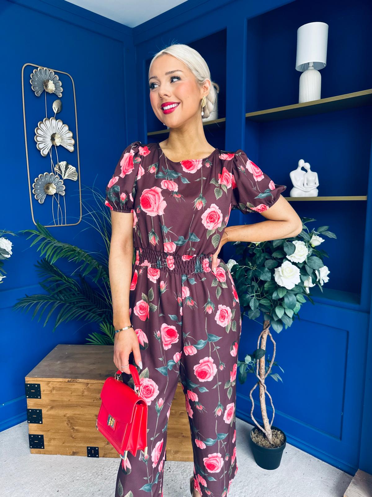 Erin Culotte Jumpsuit Floral Chocolate