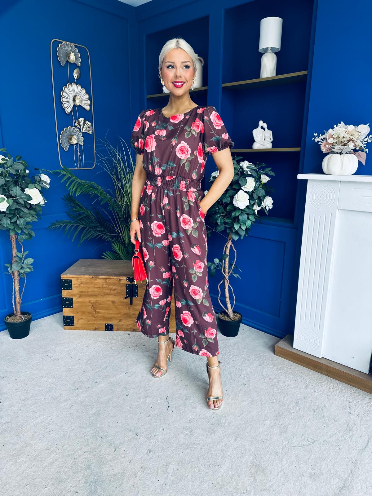 Erin Culotte Jumpsuit Floral Chocolate