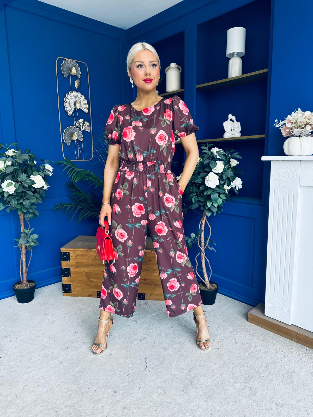 Erin Culotte Jumpsuit Floral Chocolate