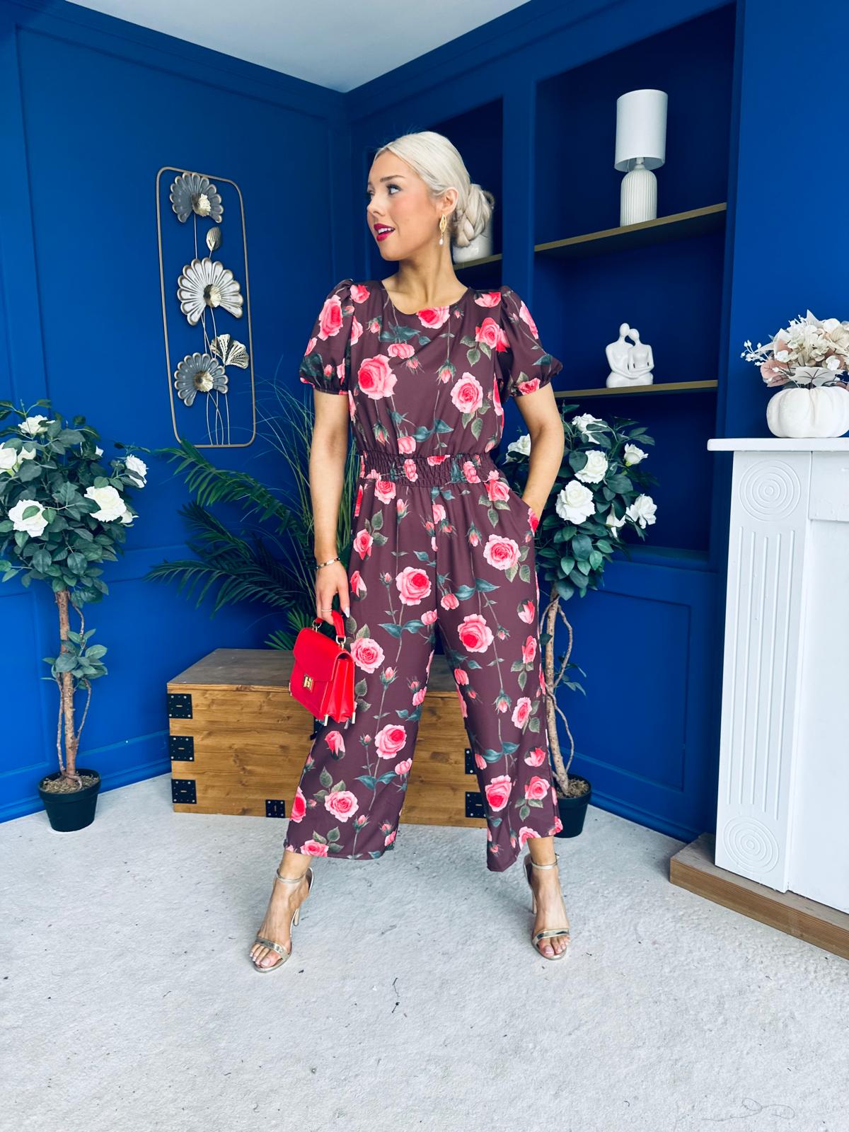 Erin Culotte Jumpsuit Floral Chocolate