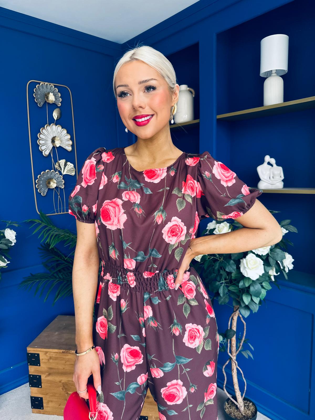 Erin Culotte Jumpsuit Floral Chocolate
