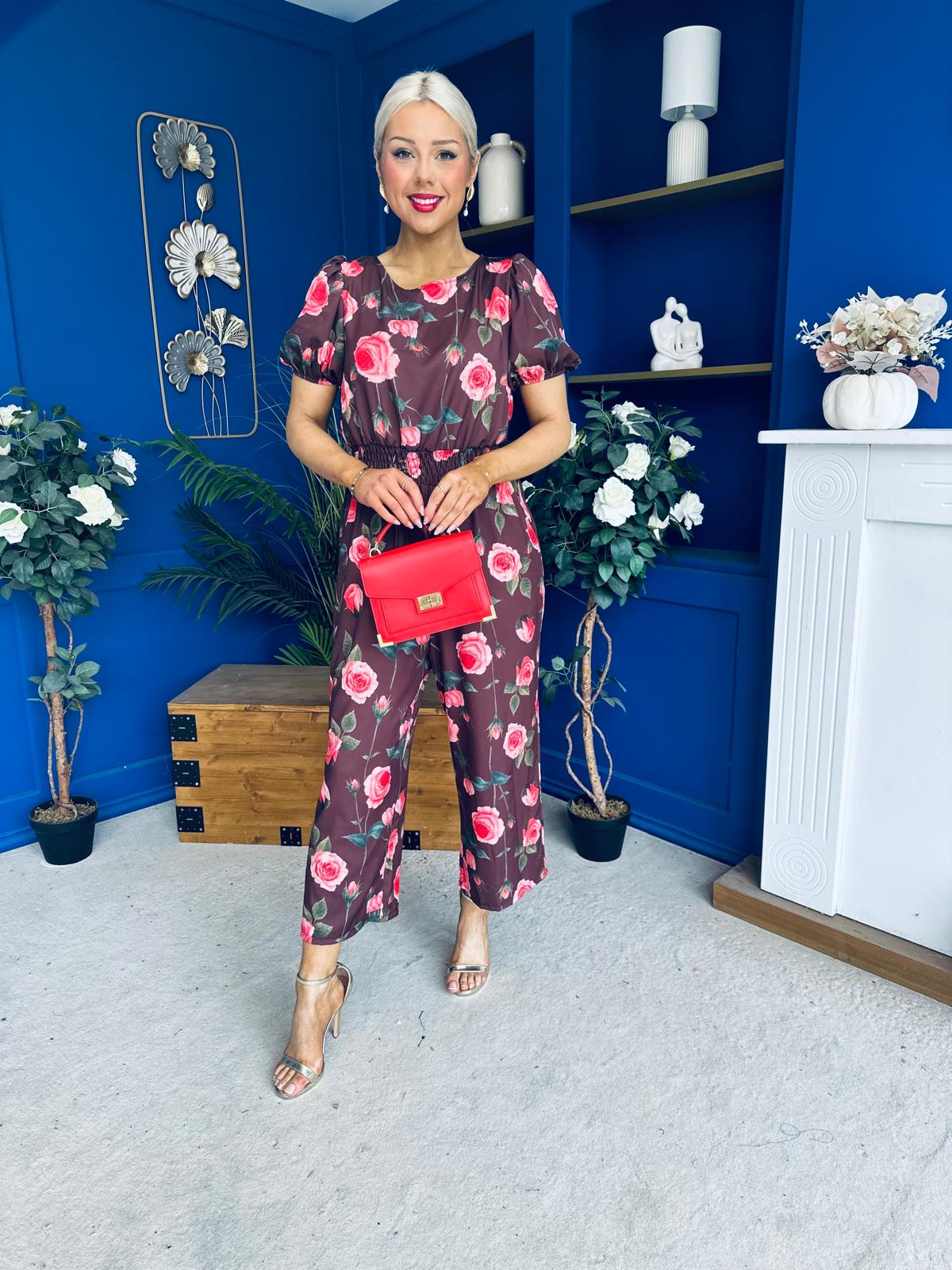 Erin Culotte Jumpsuit Floral Chocolate