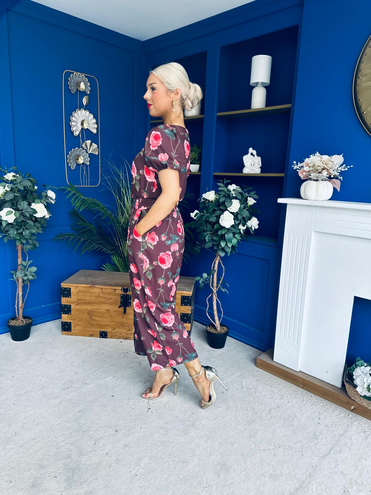 Erin Culotte Jumpsuit Floral Chocolate