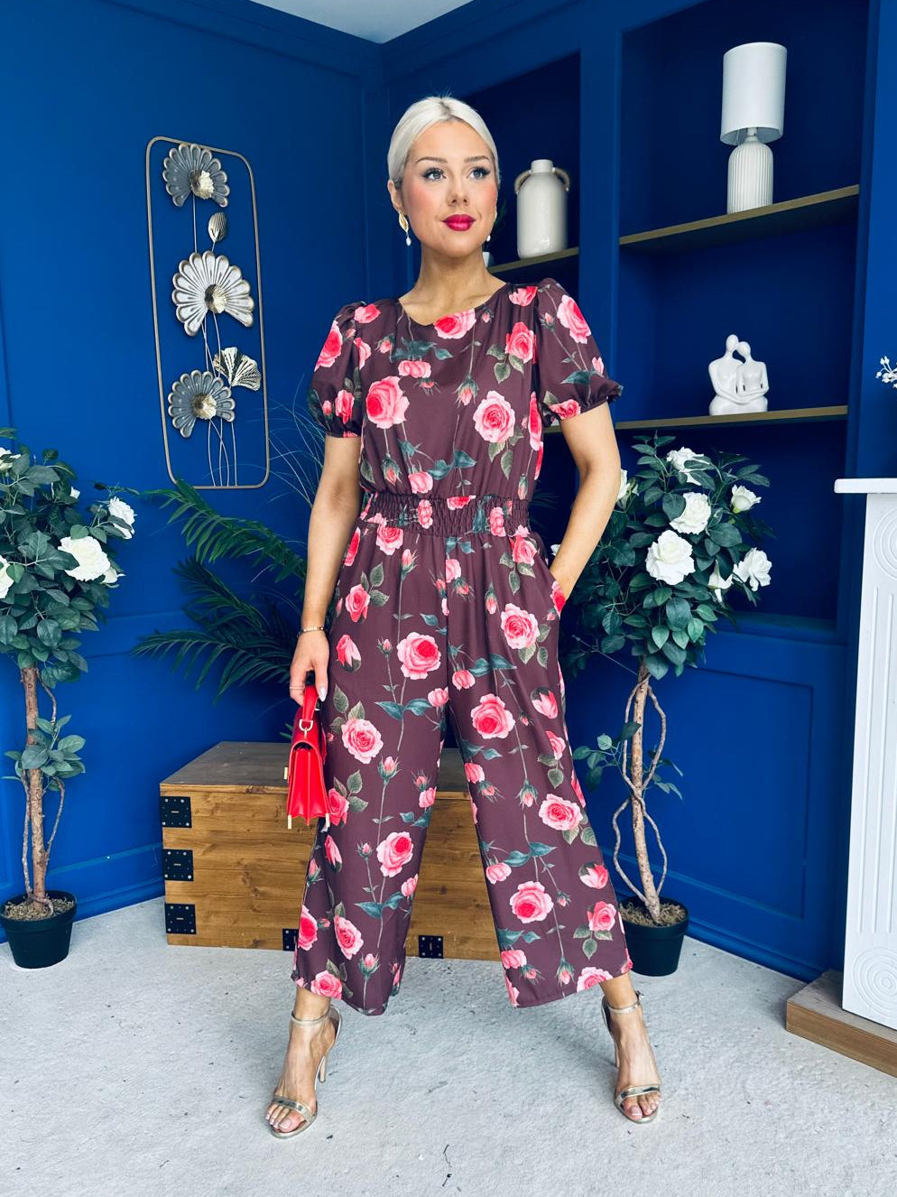 Erin Culotte Jumpsuit Floral Chocolate