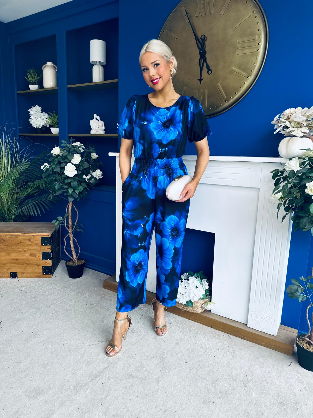 Erin Culotte Jumpsuit Floral Blue