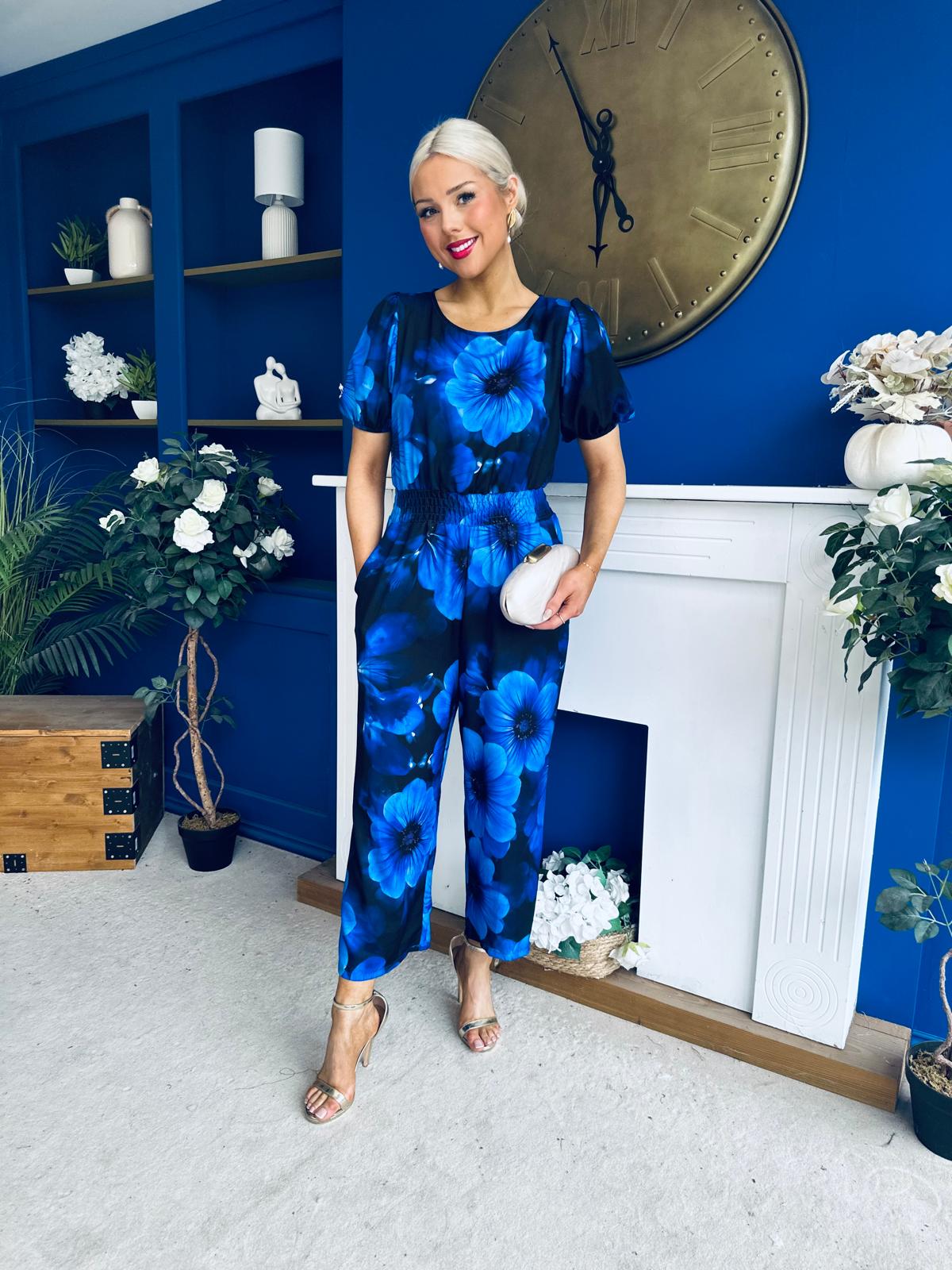 Erin Culotte Jumpsuit Floral Blue