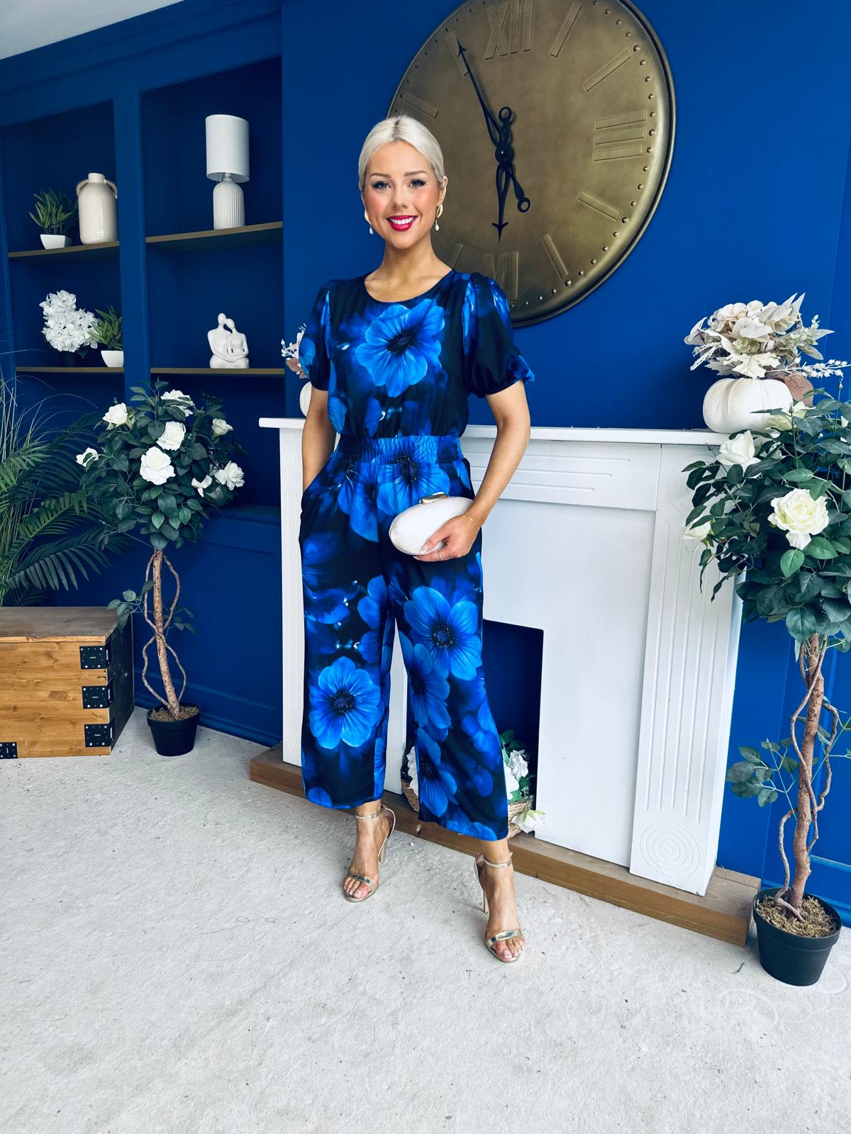 Erin Culotte Jumpsuit Floral Blue