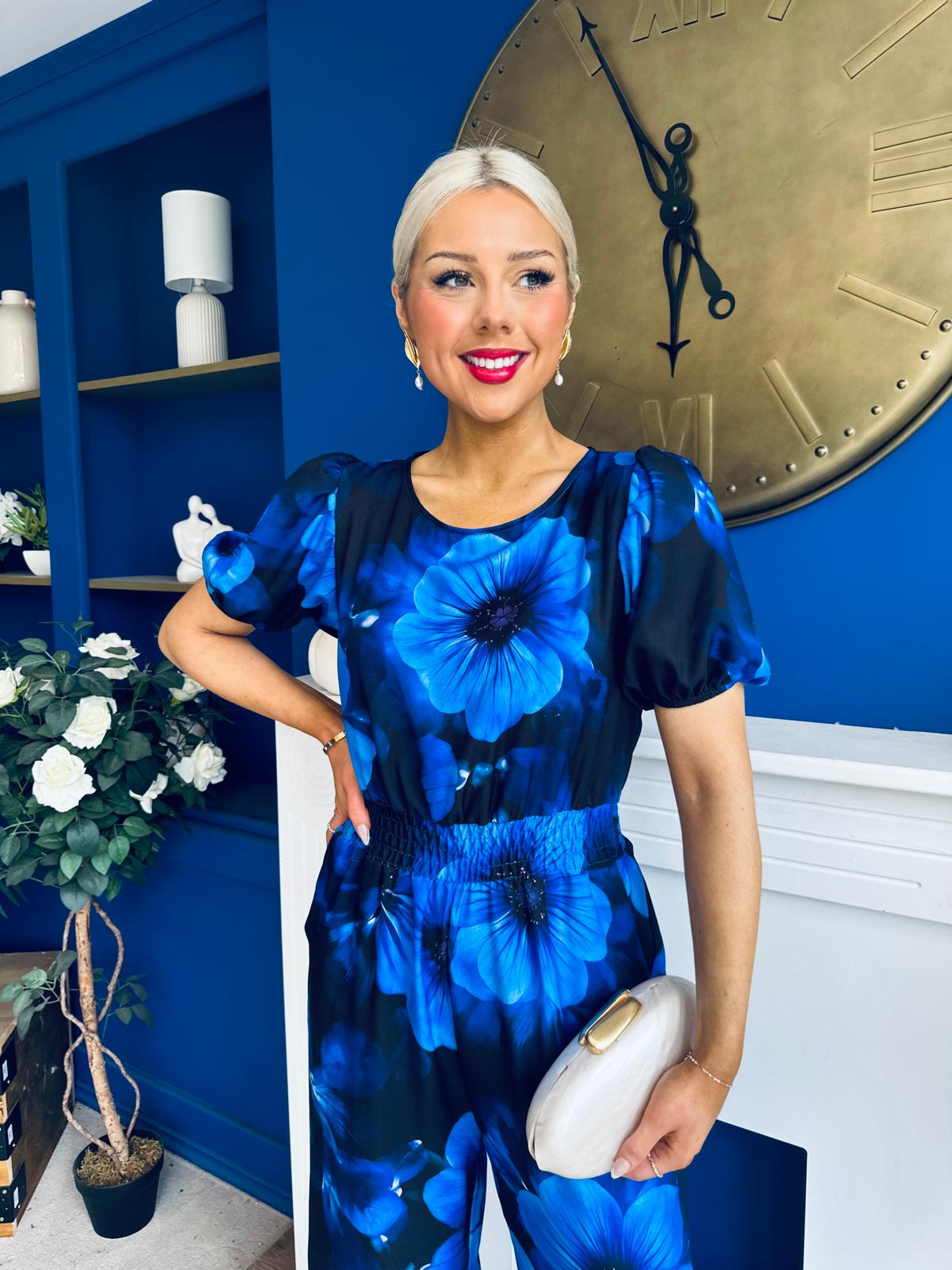 Erin Culotte Jumpsuit Floral Blue