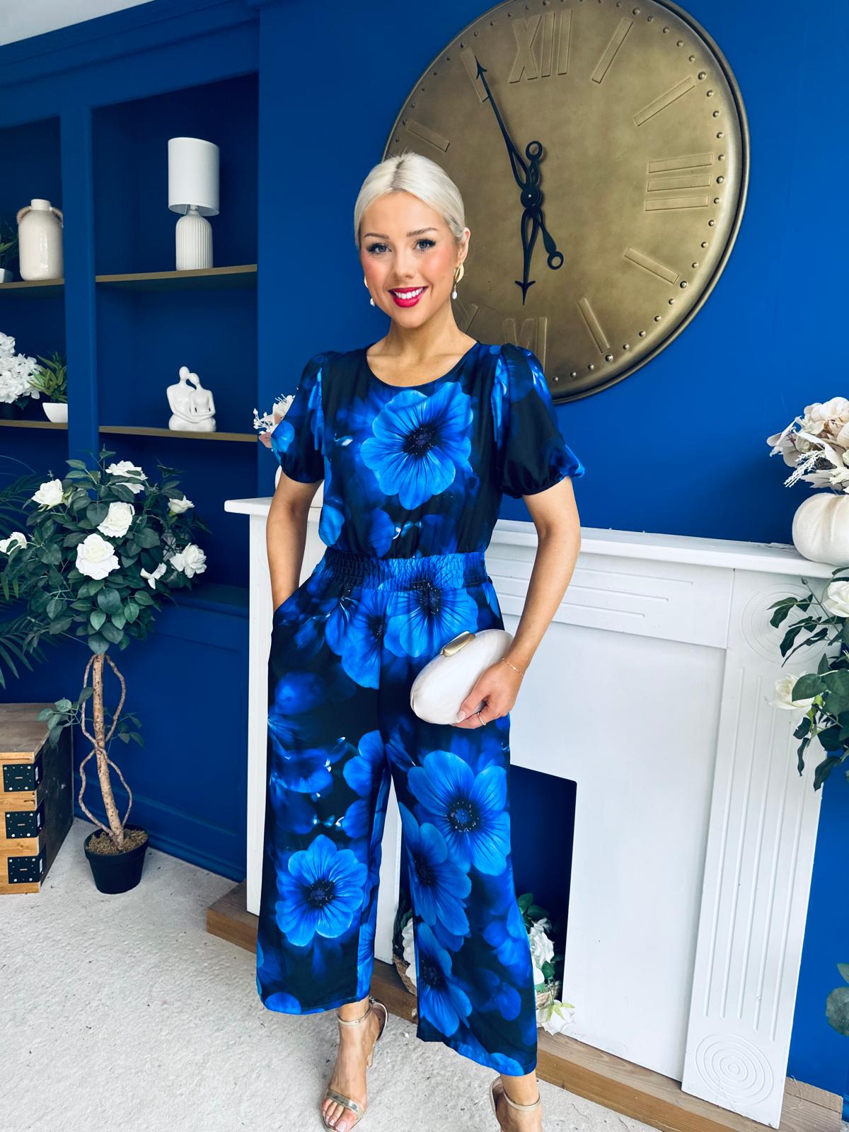 Erin Culotte Jumpsuit Floral Blue