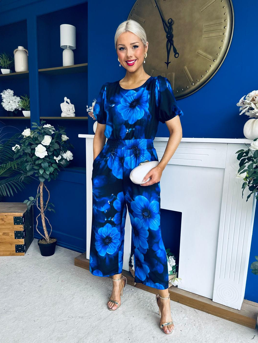 Erin Culotte Jumpsuit Floral Blue