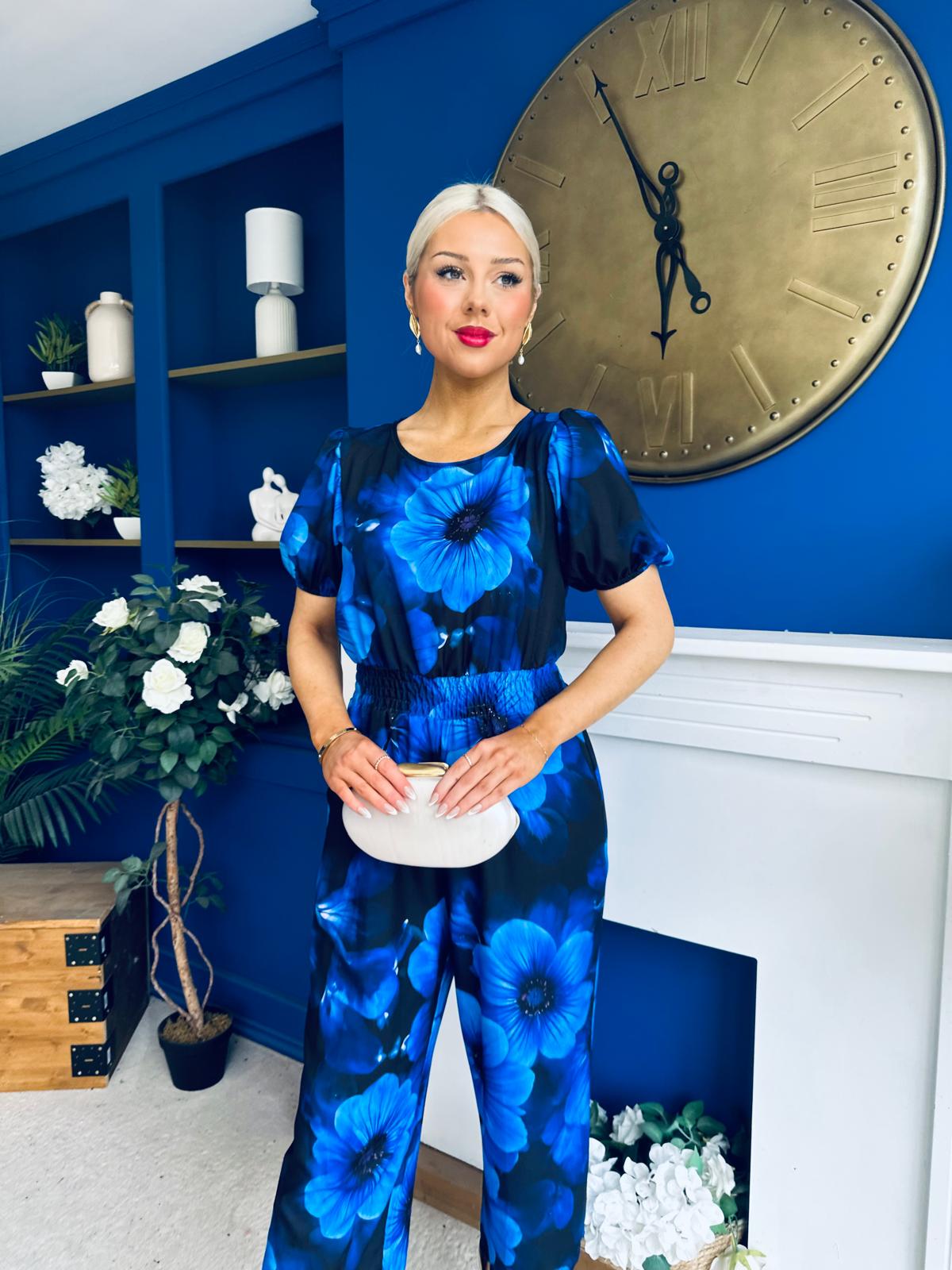 Erin Culotte Jumpsuit Floral Blue