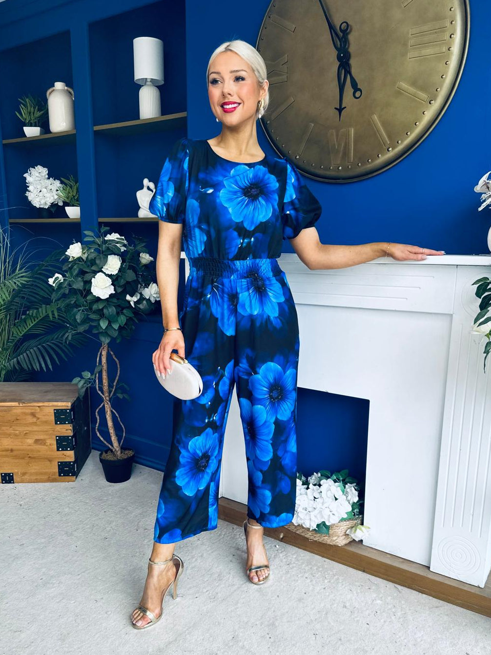 Erin Culotte Jumpsuit Floral Blue