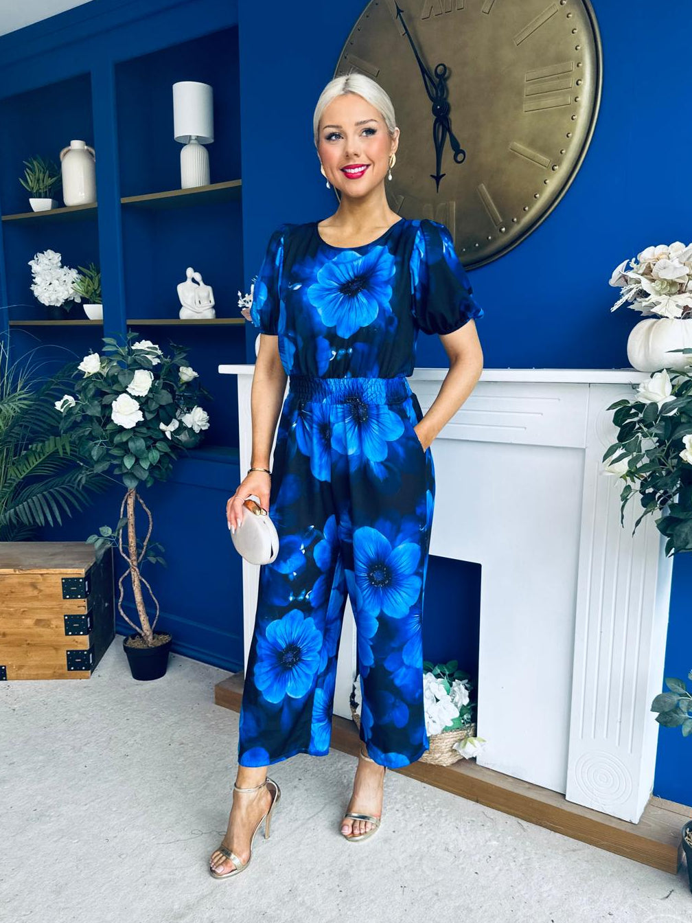 Erin Culotte Jumpsuit Floral Blue
