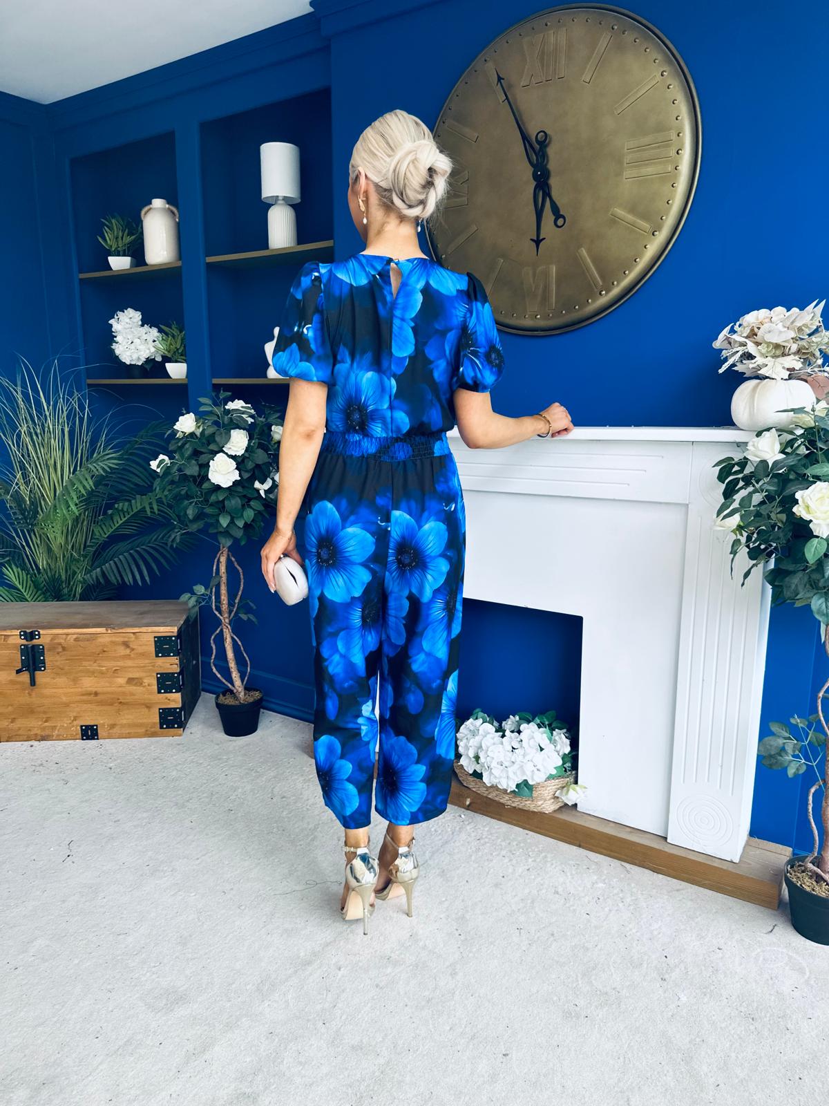 Erin Culotte Jumpsuit Floral Blue
