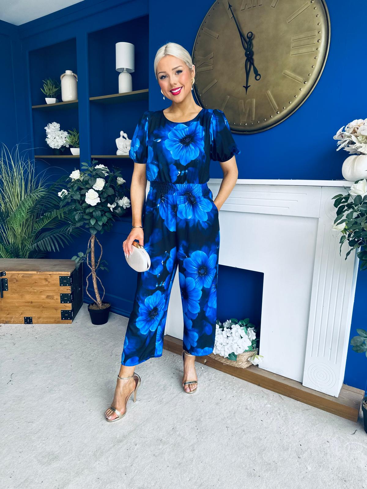 Erin Culotte Jumpsuit Floral Blue