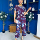 Erin Culotte Jumpsuit Deer Floral Burgundy