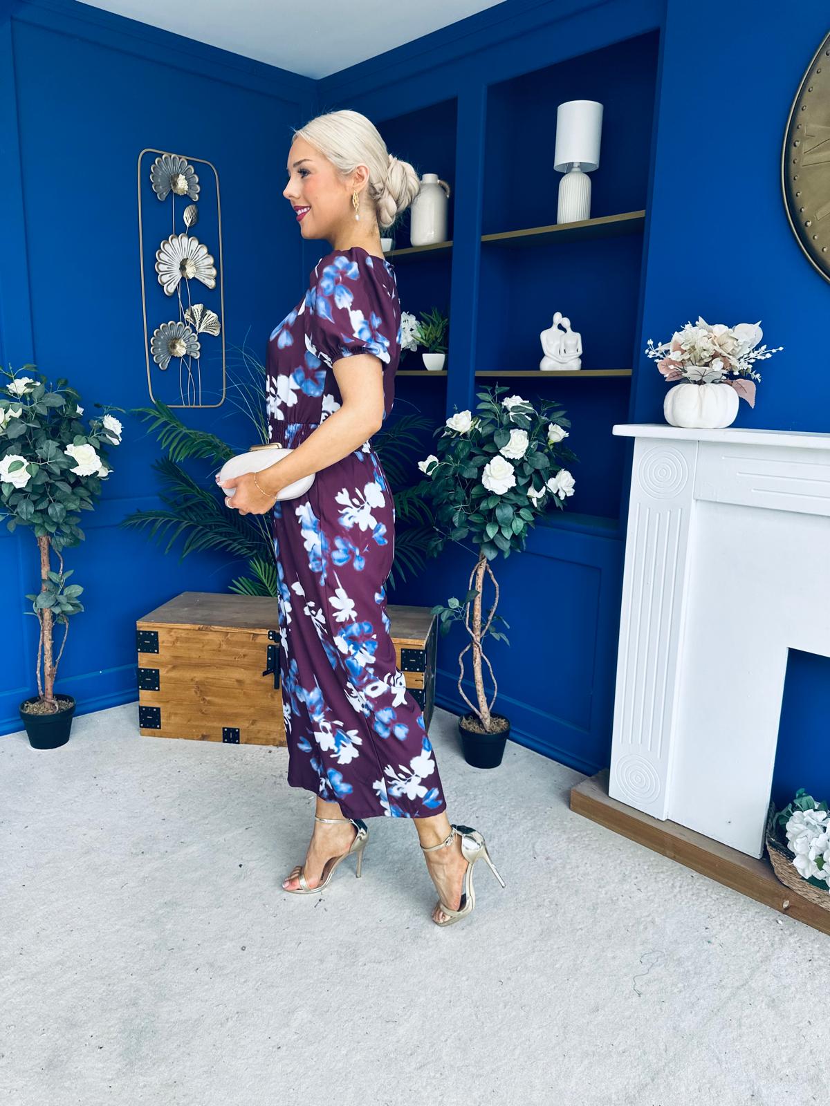 Erin Culotte Jumpsuit Deer Floral Burgundy