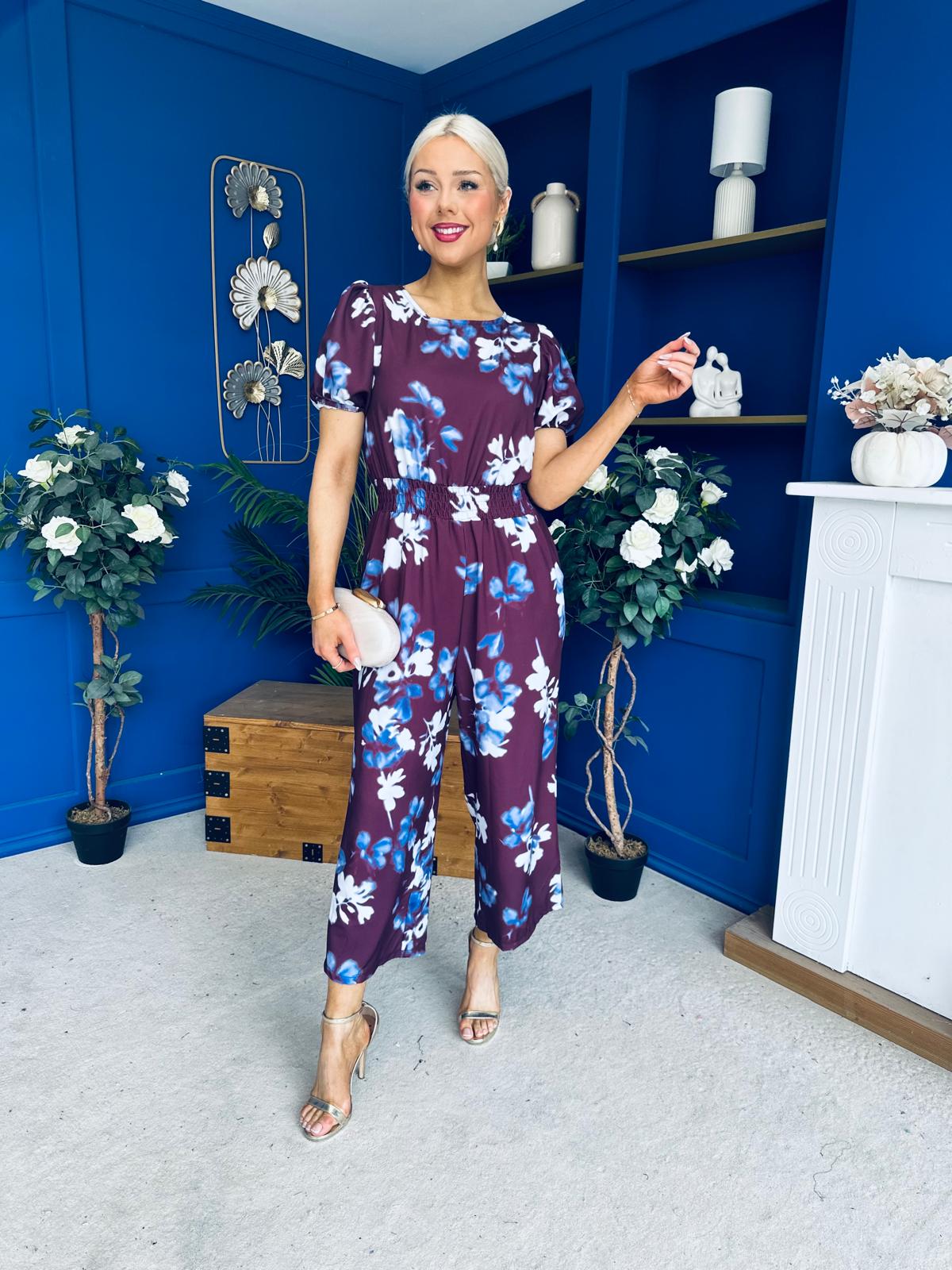 Erin Culotte Jumpsuit Deer Floral Burgundy